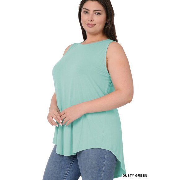 Zenana Plus Size Luxe Rayon Sleeveless Hi-Low Hem Tank Top Black Size 2X - Picture 3 of 4